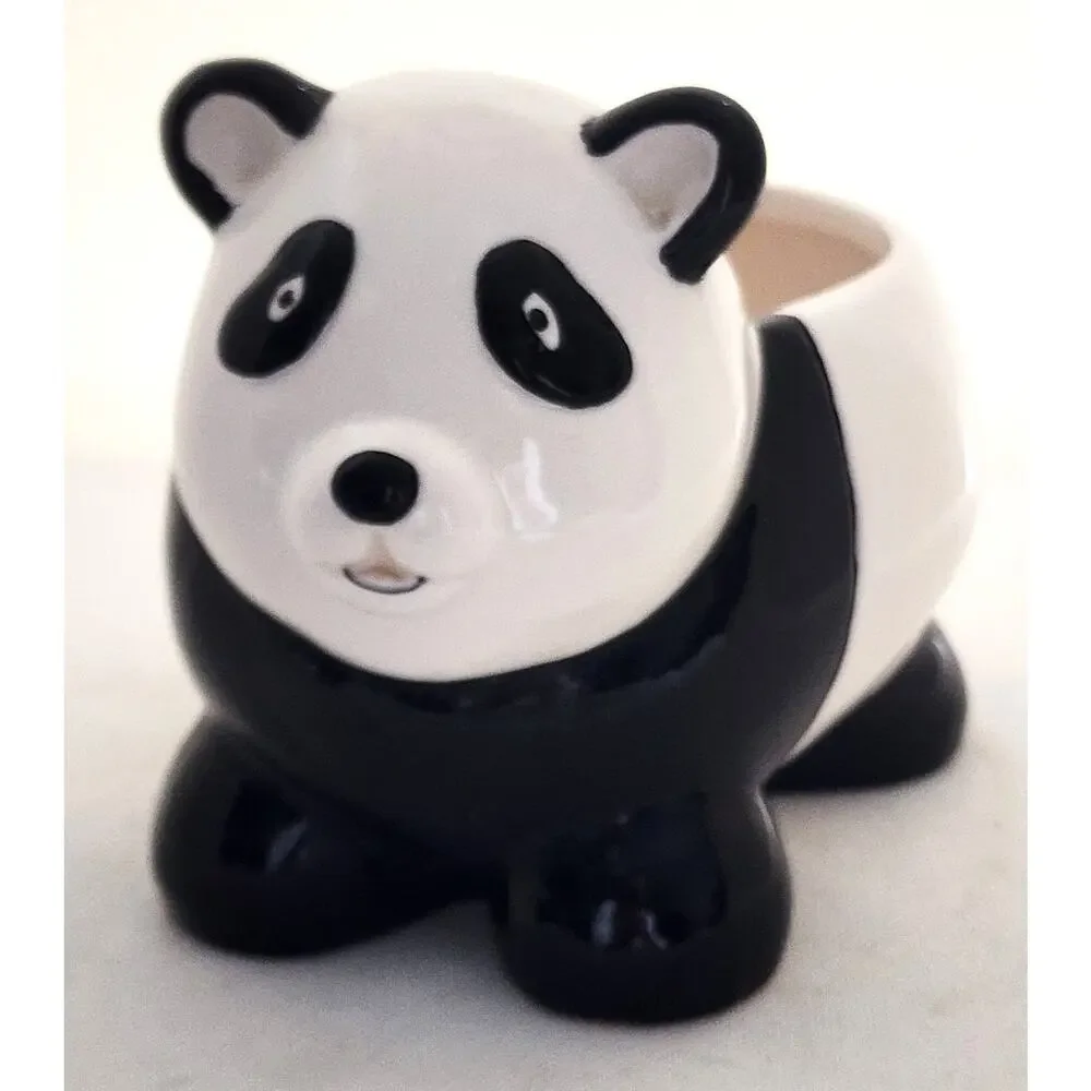 Vintage Cute Panda Ceramic Planter Pot Black White 8